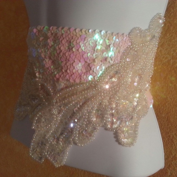 Iridescent White Sequin Bead Wedding Obi Belt Sash main image 3
